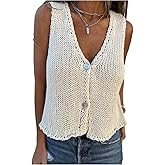 SOLY HUX Women's V Neck Button Down Sleeveless Sweater Vest Summer Going Out Knit Top