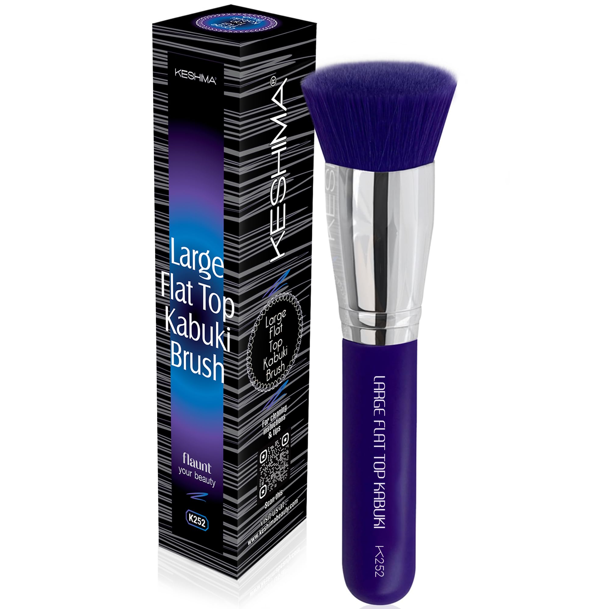 Photo 1 of *** LITTLE DIRTY*** Keshima Large Flat Top Kabuki Foundation Brush - Neon Purple Premium Makeup Brush for Liquid, Cream, and Powder - Buffing, Blending, and Face - 1.6" Top Diameter