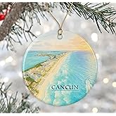 Cancun Mexico Watercolor Ornament - Ceramic Christmas Keepsake - Honeymoon Anniversary - Travel Souvenir - Housewarming Present - Gift for Cancun Lover Printed on Both Sides