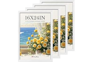 KissNow 16x24 Poster Frame 4 Pack, Textured White Solid Wood Picture Frame, Wall Hanging