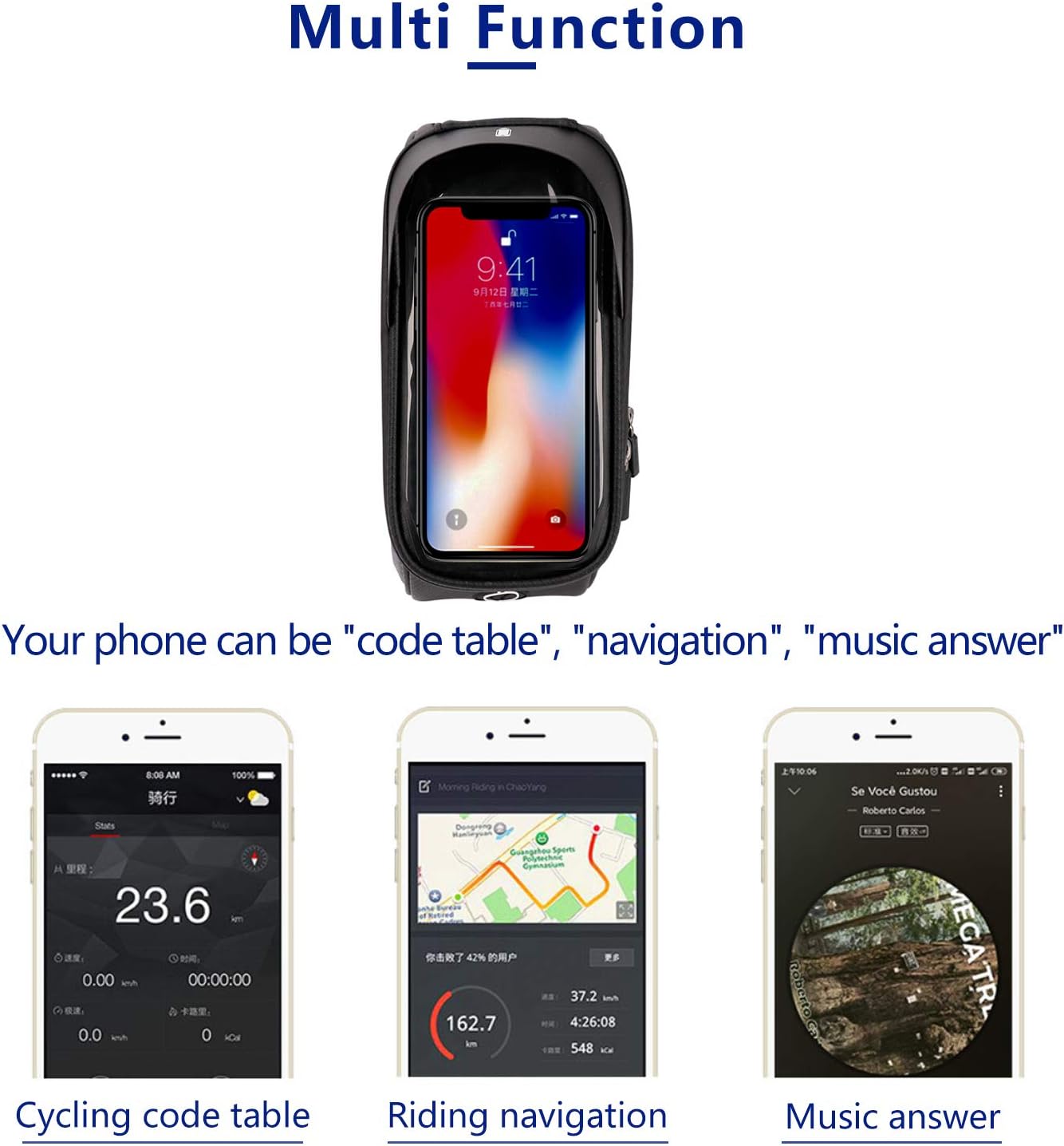 KMM - Bike Bicycle Phone Mount Bags, Waterproof Bike Front Tube Handlebar Storage Bag with Touch Screen Sun Visor Large Capacity Phone Holder Case, Cycling Top Tube Frame Bag for Phone Below 6.5 Inch : Sports & Outdoors