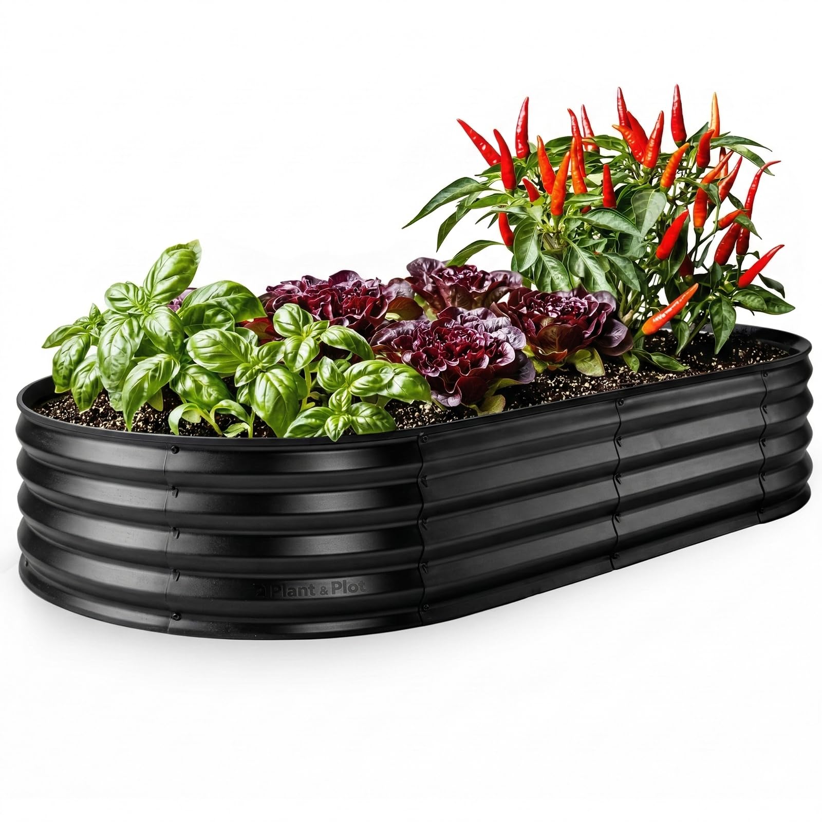 Plant & Plot Galvanized Raised Garden Beds Outdoor // 6×3×1 ft Planter Raised Beds for Gardening, Vegetables, Flowers // Large Metal Garden Box // Patented Tool-Free Design (Black) Image