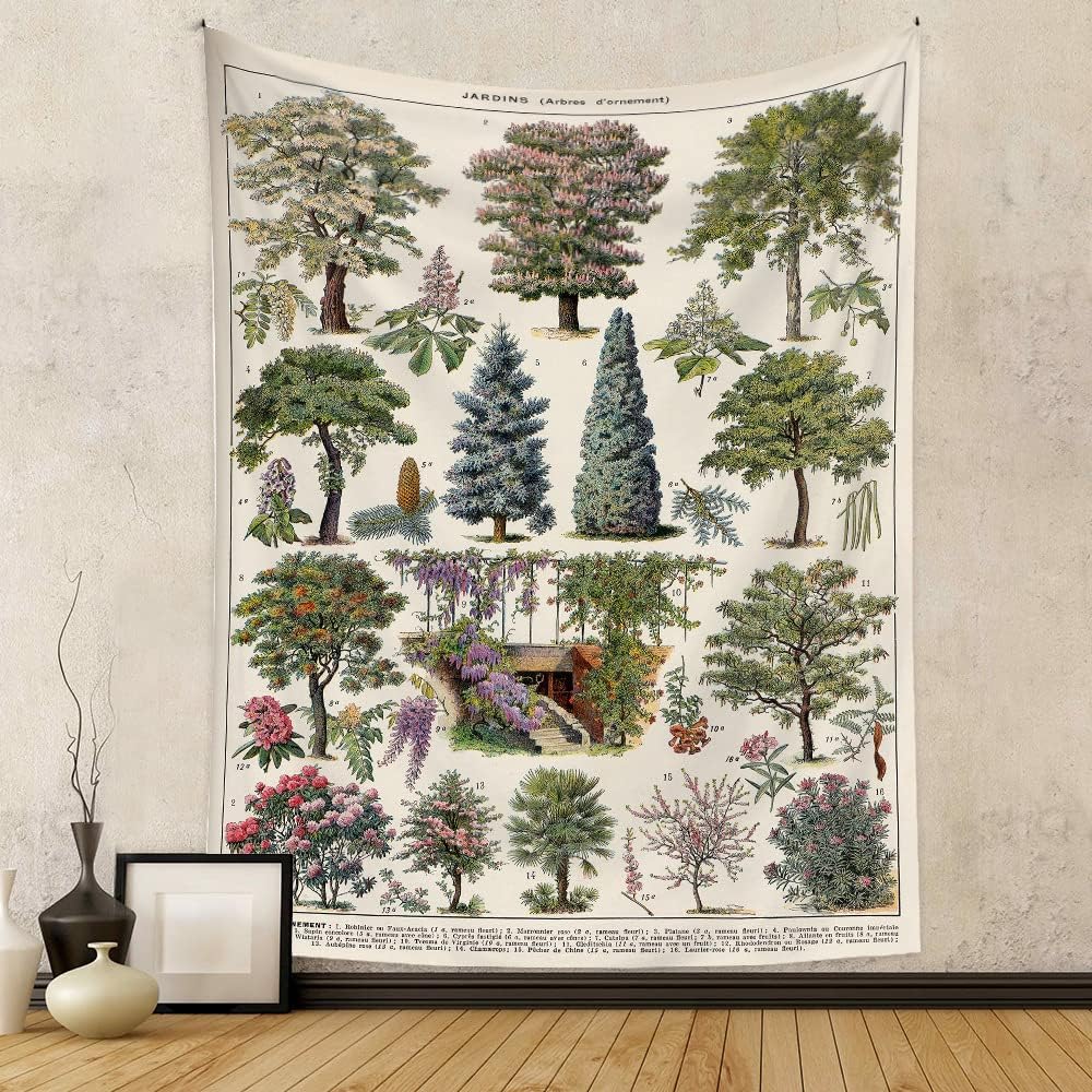 Tapestries - Vintage Trees of Life Tapestry Plants Leaves and Flower Tapestry Wall Hanging Vertical Nature Identification Reference Tapestries for Home Bedroom Retro Style Aesthetic Wall Art Decor (G, 27
