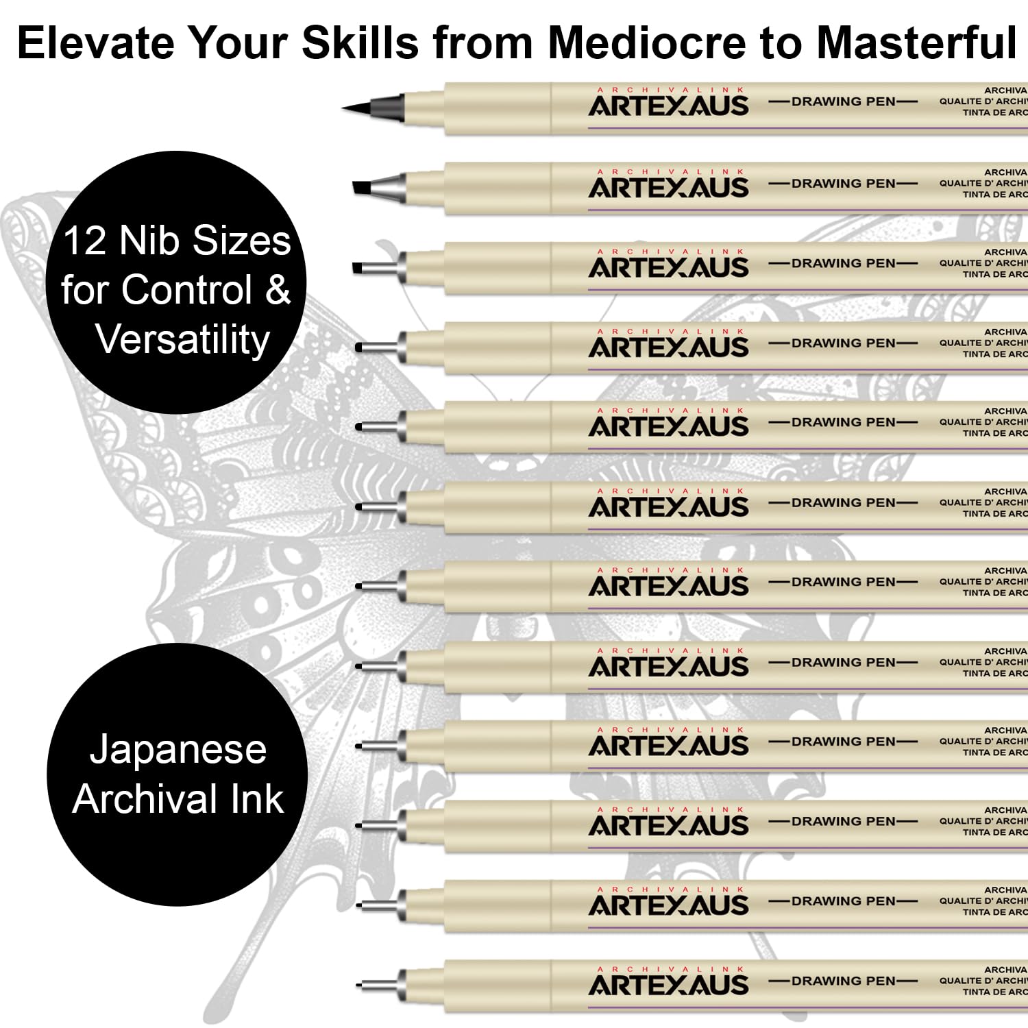 Micro Fineliner Drawing Art Pens, 12 Assorted Sizes, Waterproof Archival Ink, Art Supplies for Adults Sketching, Calligraphy, Technical Illustrators.