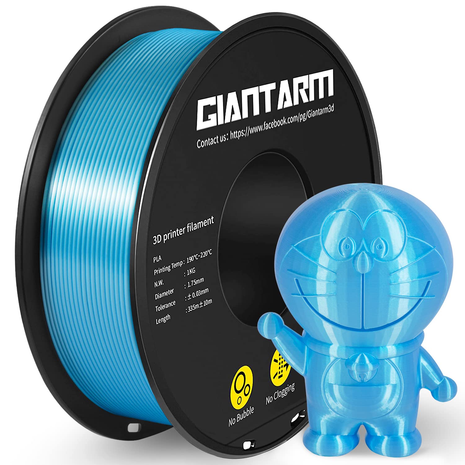 GIANTARM Filament PLA 1.75mm Silk Sky Blue, 3D Printer PLA Filament 1kg Spool