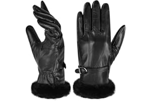 Harssidanzar Leather Gloves Women's Winter Thermal Dress Gloves Fur Lined For Cold Weather SL022US