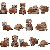 Pinenjoy 14 Pcs Mini Otter Figurines Miniature Sea Otters Figures 1 Inch Resin Lutra Cake Toppers for DIY Fairy Garden Moss Landscape Aquarium Birthday Easter Crafts