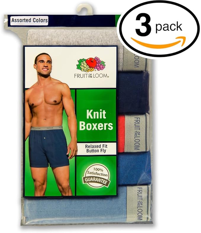 Fruit of the Loom Men's 3Pack Knit Boxer Shorts Boxers ...