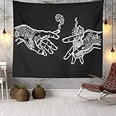 Dollin&Dockin Wall Tapestry White and Black Floral Hands, Funny Creative Hippie Boho Novelty Tapestry Wall Hanging, Art Decor Print Fabric for Bedroom Living Room College Dorm,40×30 inch (100×75 cm)