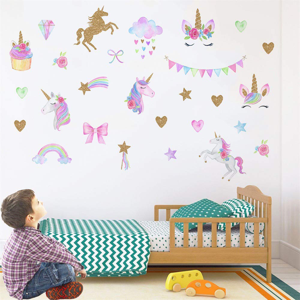 [New Design] Cute Unicorn Wall Sticker Removal PVC Wall Art Stickers Wall Mural Decor for Kids Girls Bedroom Home Nursery Room