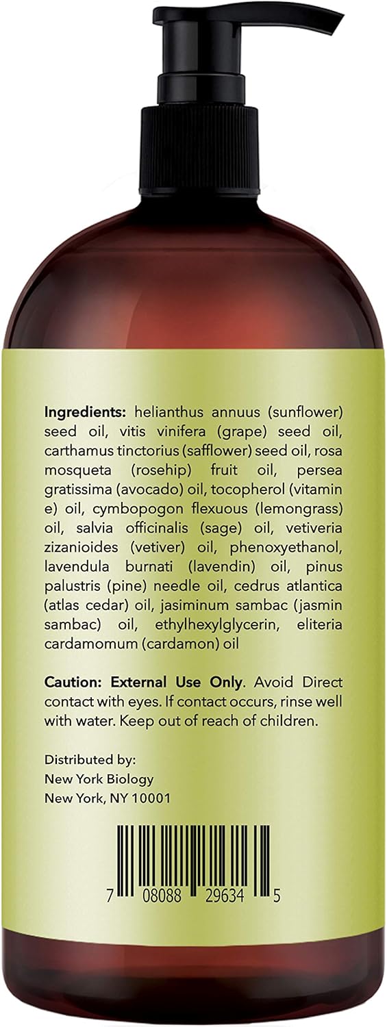 New York Biology Lemongrass Massage Oil - 100% Natural Ingredients - Sensual Body Oil Made with Essential Oils for Muscle Relaxation and Deep Tissue - 9 oz : Beauty