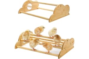 Frcctre 2 Pack Chicken Perch with Built-in Mirrors, Bamboo Freestanding Roosting Bar for Baby Chicks for Entertainment, Baby Chick Stand Training Perch Chicken Jungle Gym for Brooder, Coop, Hens
