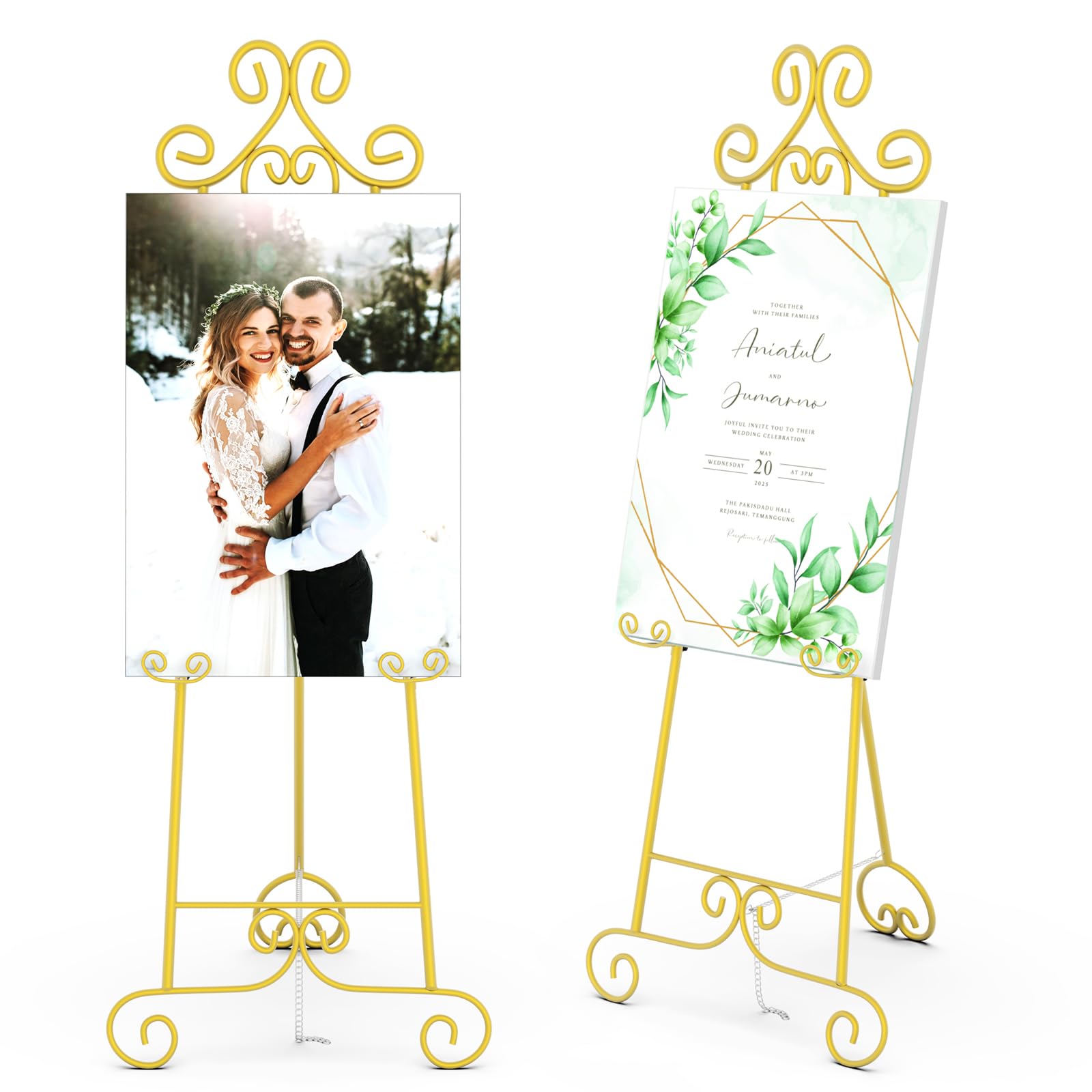 Photo 1 of 2 Pack Easel Stand for Sign, Vintage Decorative Adjustable Floor Metal Display Easel with Chain Support for Wedding Signs, Art, Posters, Pictures, Welcome Signs, Suitable for Home, Parties, Galleries