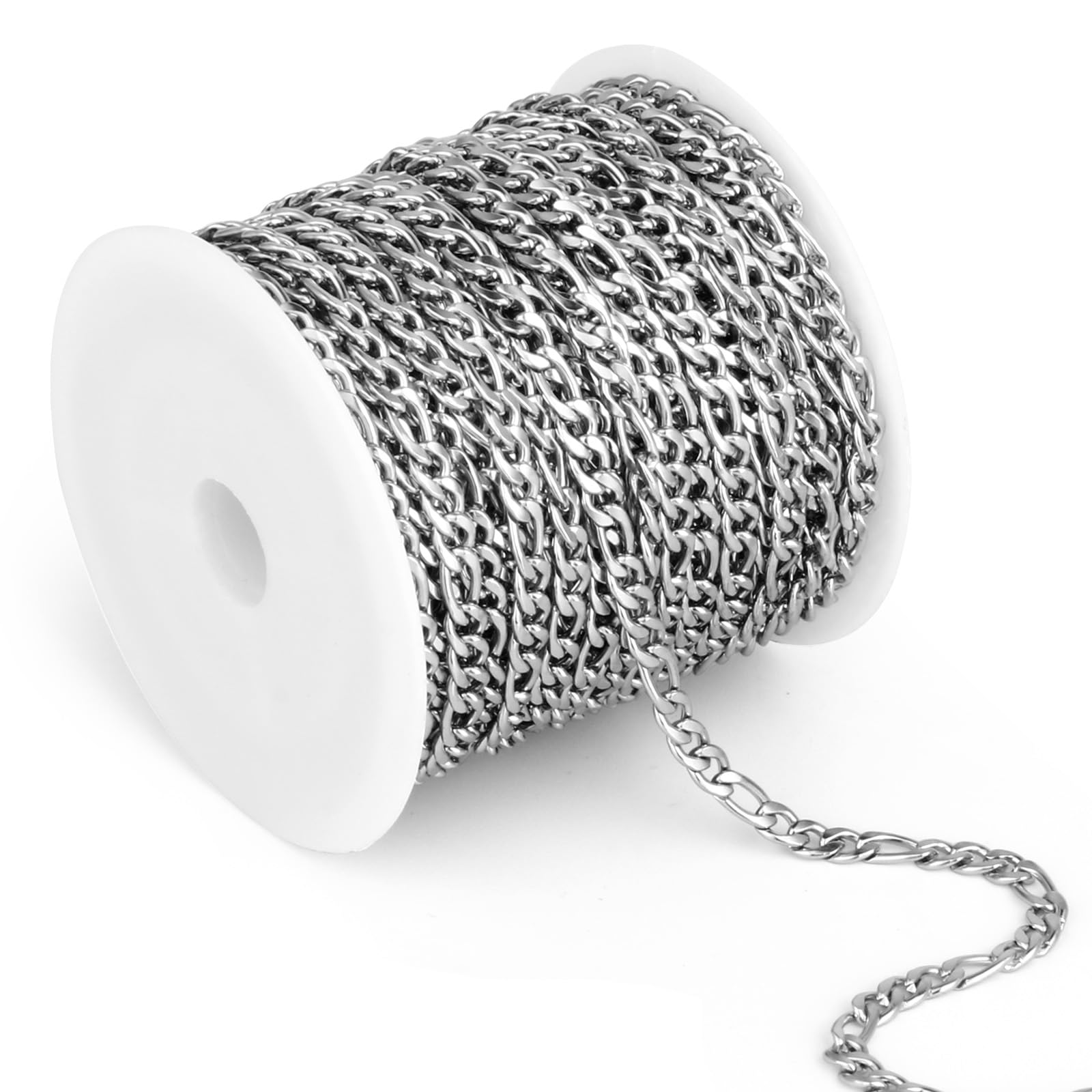 Photo 1 of [33 Feet] Stainless Steel Figaro Chain, 3.5mm Width 304 Stainless Steel Link Chains Roll Bulk for Jewelry Making