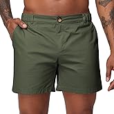 Oymyakon Men's 6 Inch Shorts Casual Cotton Flat Front Chino Shorts Summer Elastic Waist Pull On Short with Pockets