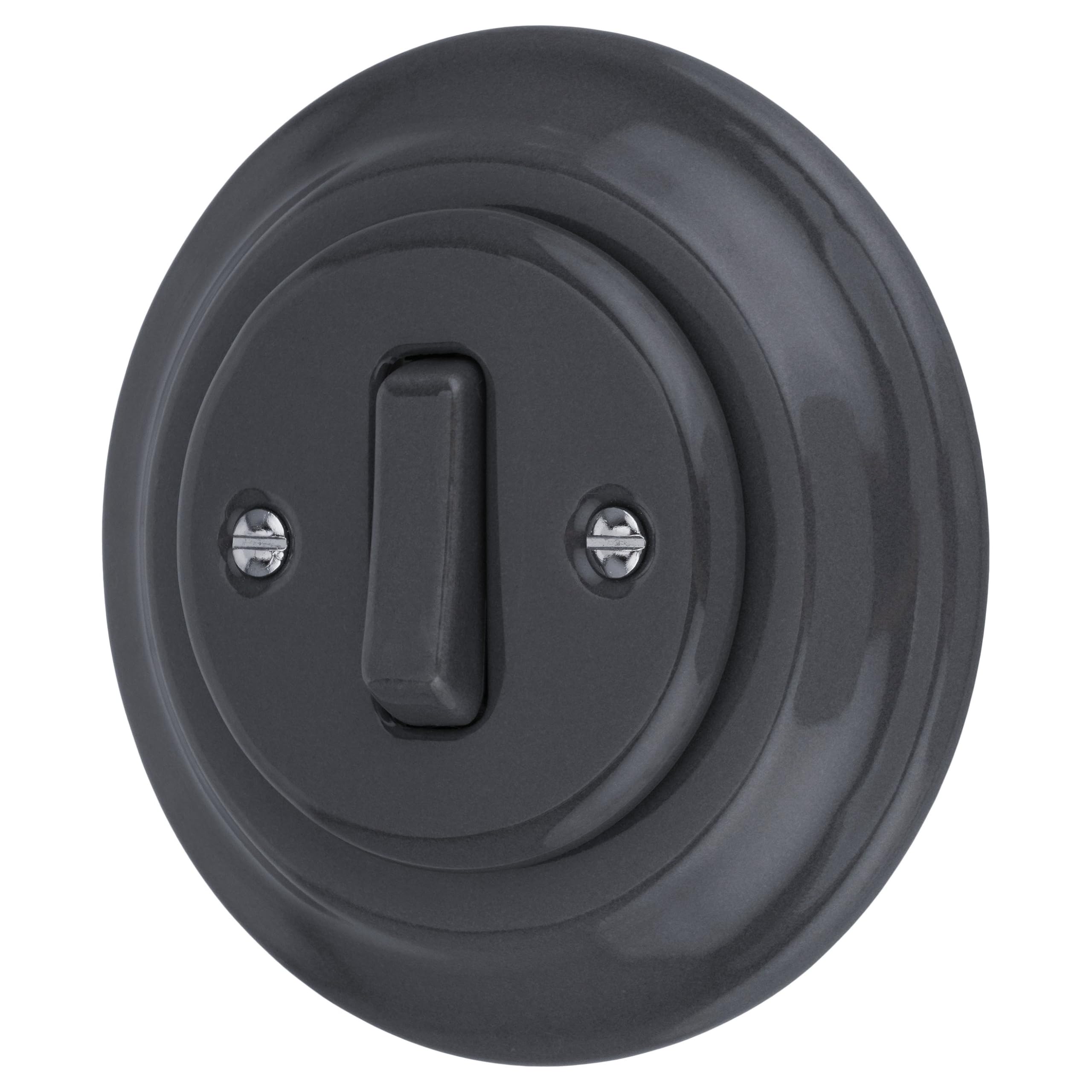 UP Porcelain Retro On/Off Switch - All-in-One - Frame + Flush-Mounted Insert + Cover (PR1 Series) Grey