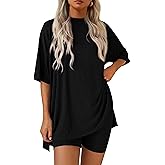 PRETTYGARDEN Women 2 Piece Lounge Set 2026 Summer Casual Oversized Shirts Biker Shorts Matching Airport Travel Outfit Clothes