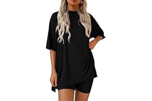 PRETTYGARDEN Women's Two Piece Lounge Set 2025 Summer Casual Oversized Shirts Biker Shorts Matching Airport Travel Outfit