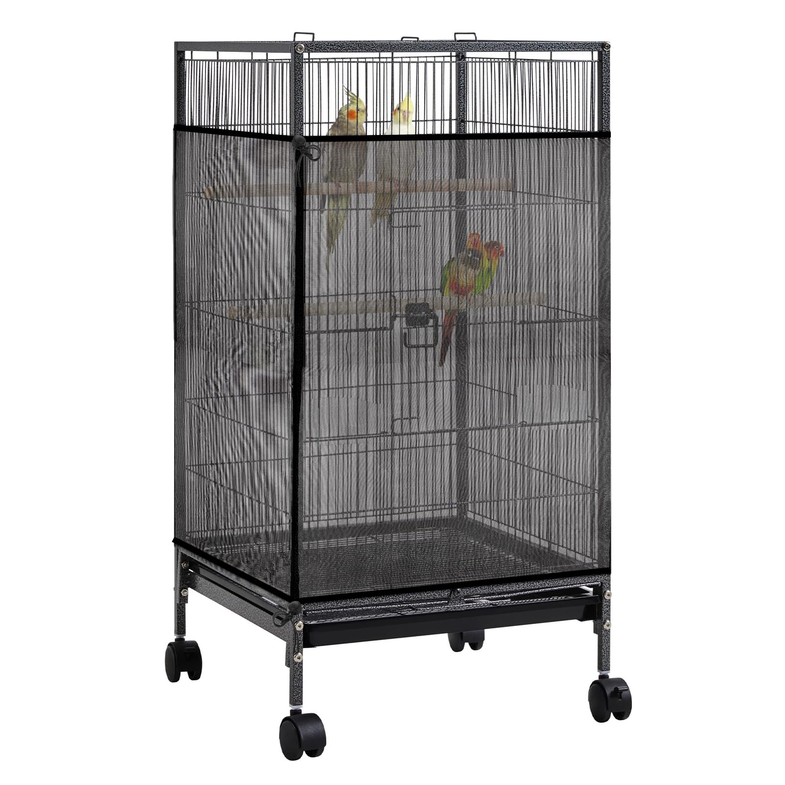 Photo 1 of Trinkrittey Large Bird Cage Seed Catcher 31 x 118 inches Adjustable Bird Cage Net Cover Black Bird Cage Cover Elastic Band Mesh Cage Cover Skirt Nylon Mesh for Parakeet Parrot Cages