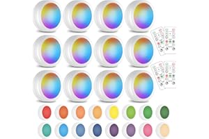 SIXDEFLY Wireless 16 Color Changing LED Puck Light 12 Pack LED Under Cabinet Lighting Closet Light Battery Powered Night Lights with Remote Control Dimmer & Timing Function