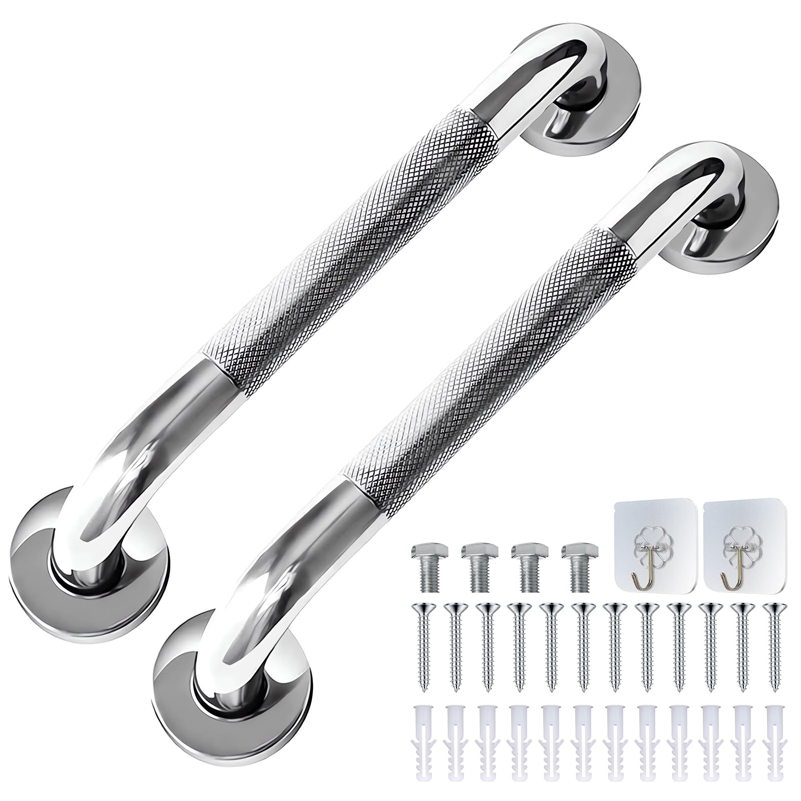 2 Pack Grab Rails for Bathroom Anti Slip Bathroom Grab Bar Stainless Steel Shower Grab Bar Handle Safety Shower Handle Toilet Grab Handle for Seniors Disabled Elderly Children (12inch/300mm)