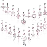 Junkin 20 Pcs 14G Dangle Belly Button Ring, Dangling 316L Surgical Navel Rings Cubic Zirconia Belly Piercing Jewelry