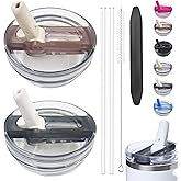 2 Pack 40 oz Detachable Flip Straw Lid for Stanley Quencher ProTour, Leak Proof for Stanley Lid Replacement Spill Proof Reusable Tumbler Cover Compatible with Stanley Cup (B-White+Light Pink)