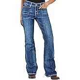 Flamingals Bootcut Jeans for Women Mid Waist Denim Washed Skinny Pants with Patch Pockets