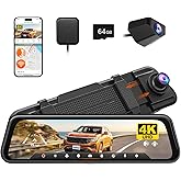 WOLFBOX M40 10'' Mirror Dash Cam, 4K+1080P Rear View Camera, Front and Rear Dual Cameras with ADAS/BSD, Voice Control, Built-