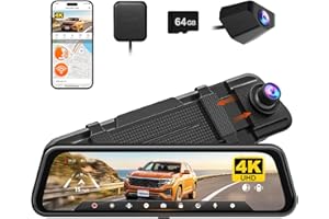 WOLFBOX M40 10'' Mirror Dash Cam, 4K+1080P Rear View Camera, Front and Rear Dual Cameras with ADAS/BSD, Voice Control, Built-
