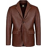 Rauly Real Lambskin Leather Blazer Men Notched Collar Button Closure Front Casual Mens Leather Coat