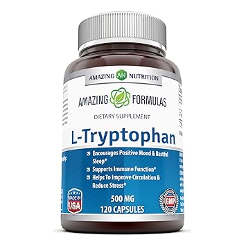 Amazing Formulas L-Tryptophan Dietary Supplement 500 mg 120 Capsules - Natural Sleep Aid Supplements
