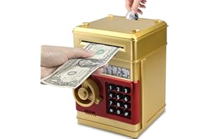 Cabhuti Piggy Bank for Kids, ATM Electronic Password Cash Coin Bank, Kids Safe Money Jar for Adults, Money Box Saving, Boys Girls Christmas Birthday Gift (Gold)