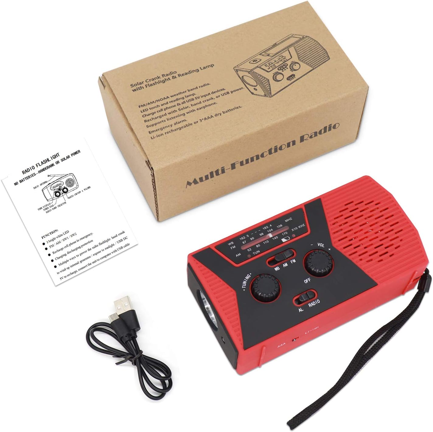 2020 Upgraded Emergency Solar Hand Crank Radio, RegeMoudal Hand Crank AM/FM/NOAA Weather Radio with Flashlight, Reading Lamp, 2000mAh Power Bank,USB Cell Phone Charger and SOS Alarm: Electronics