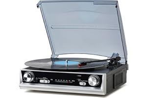 PROSUCO Vintage All-in-One Record Player with Built-in Speakers, 3-Speed 33/45/78 RPM Turntable, FM Radio, RCA & Headphone Ou