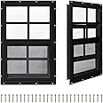 COLORPAPA 2 Pack Shed Windows,24" x 27" Small Sliding Windows,Flush Mount Windows with Tempered Glass and Fiberglass Screen for Shed, Chicken Coop, Playhouse, Household, Garage, Barns (Black)
