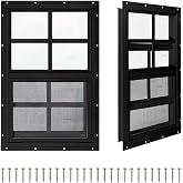 COLORPAPA 2 Pack Shed Windows, Chicken Coop Windows, 12" x 18" Black | Flush Mount Sliding Small Windows with Tempered Glass and Fiberglass Screen for Shed, Chicken Coop, Playhouse, Garage, Barns