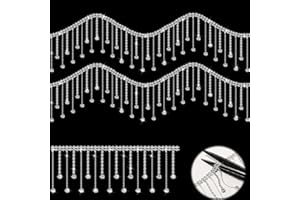 Rhinestone Fringe 1Y Rhinestone Trim, JUWAIre Rhinestone Ribbon Tassel Chain Rhinestone Fringe Belt Beaded Fringe Trim for DIY Decoration (1Y, Silver)