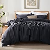 TOSMO 100% Linen Duvet Cover Set with Button Closure, 3 Pieces (1 Duvet Cover with 2 Pillowcases), Soft Breathable Durable Farmhouse Bedding - Queen, Charcoal Grey