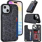 iCoverCase Compatible with iPhone 15 Plus Wallet Phone Case with Card Holder for Women Men, [RFID Blocking] Card Slots PU Leather Protective Wallet Case 6.7 Inch (Black Leopard)