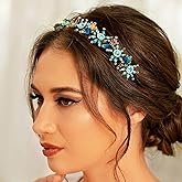 Formery Blue Rhinestone Headband Bling Crystal Hairband Party Prom Beaded Flower Headpiece Hair Accessories for Women