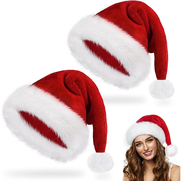 Pack 6 Gorros De Papá Noel Navidad - Terciopelo Rojo, Talla Adulto, Para Fiestas, Eventos Y Regalos