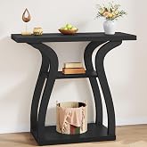 Tajsoon 3-Tier Farmhouse Console Table for Entryway 31.5", Black | Narrow Entryway Table with Storage, Rusitc Sofa Table behind Couch, Wooden Console Table for Living Room, Hallway, Foyer