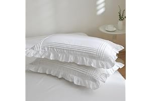 Ranznaz Lot de 2 taies d'oreiller à volants pour grand lit, 100 % coton, blanc, 50,8 x 76,2 cm