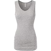 EIMIN Women's V-Neck Cami Sleeveless Stretch Comfy Shirring Tank Top (S-3XL)