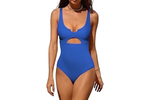 Charmo Ribbed One Piece Swimsuits for Women Cutout Scoop Neck Bathing Suit High Cut Padded Monokini