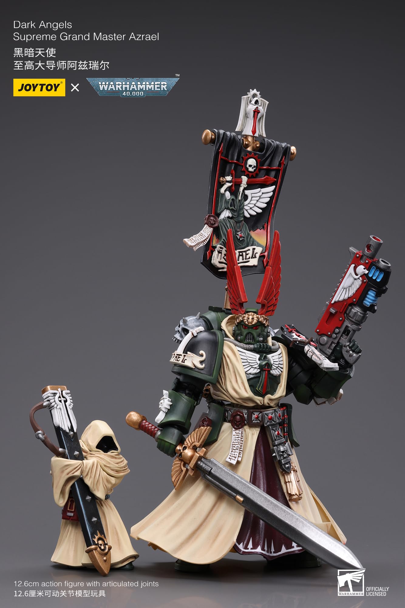JOYTOY 1/18 Action Figure Warhammer 40.000 Dark Angels Supremo Gran Maestro Azrael 12,7 cm alto modello mobile statuetta da collezione