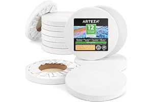 ARTEZA Round Stretched Canvas, 6 Inch Diameter, Pack of 12, Blank White Canvas Boards for Acrylic, Oil and Gouache Painting
