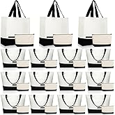 Sanwuta Canvas Tote Bags Bulk with Zipper Cosmetic Pouch 18.5" Reusable Cotton Shopping Bag with Handle for DIY Craft