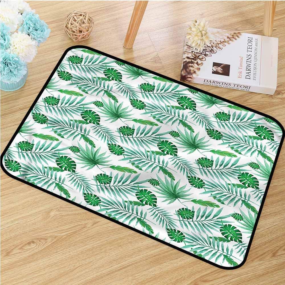 TBRfine Green and White, Bath Mat, Watercolor Leafage